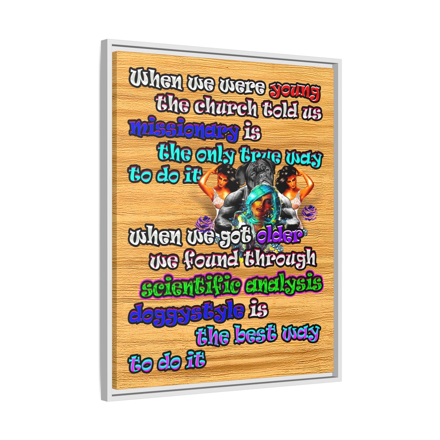 doggystyle - framed canvas art (butterscotch wood finish)
