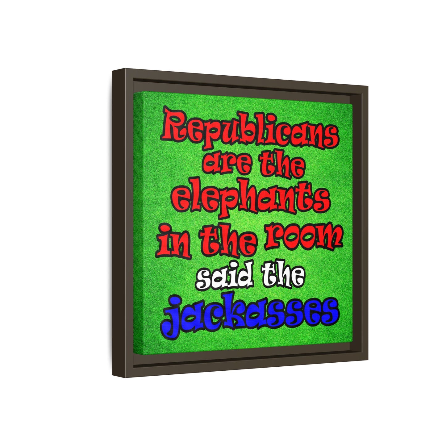 donkeys and elephants - framed canvas art (green turf)