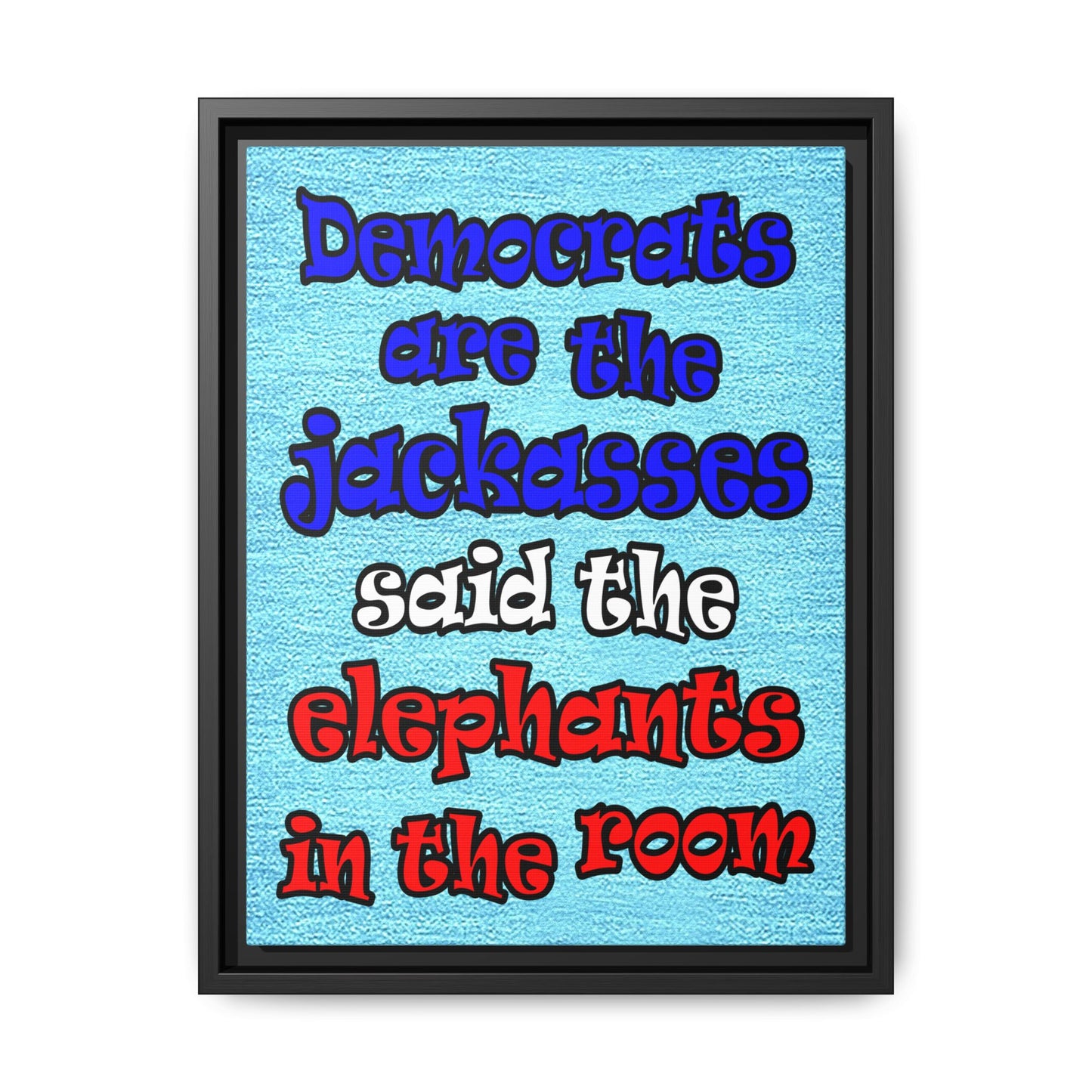 donkeys and elephants - framed canvas art (faded blue)