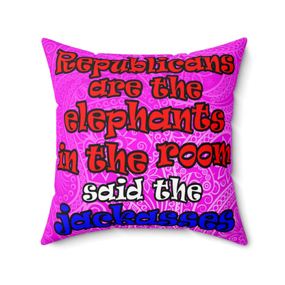 donkeys and elephants - Spun Polyester Square Pillow - (pink swirl)