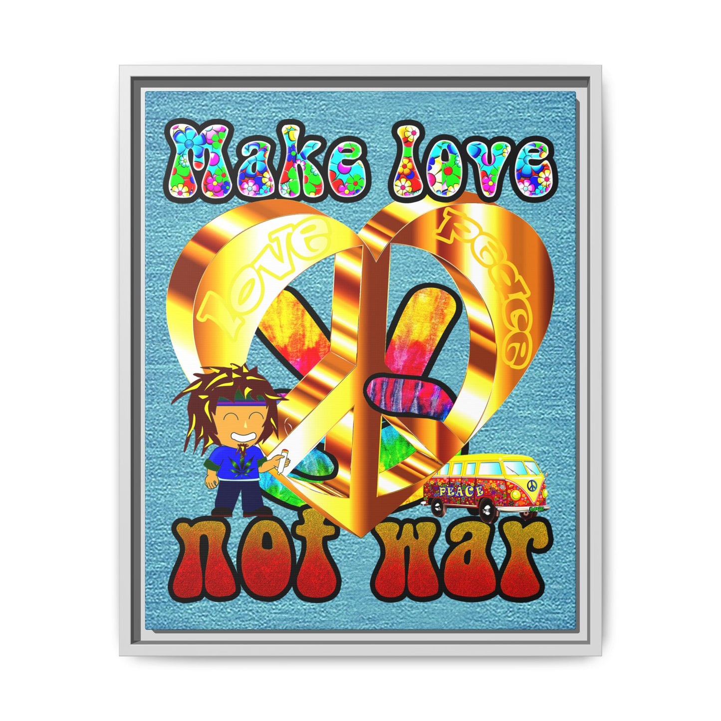 love peace - framed canvas art (faded blue)