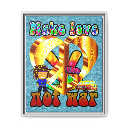love peace - framed canvas art (faded blue)