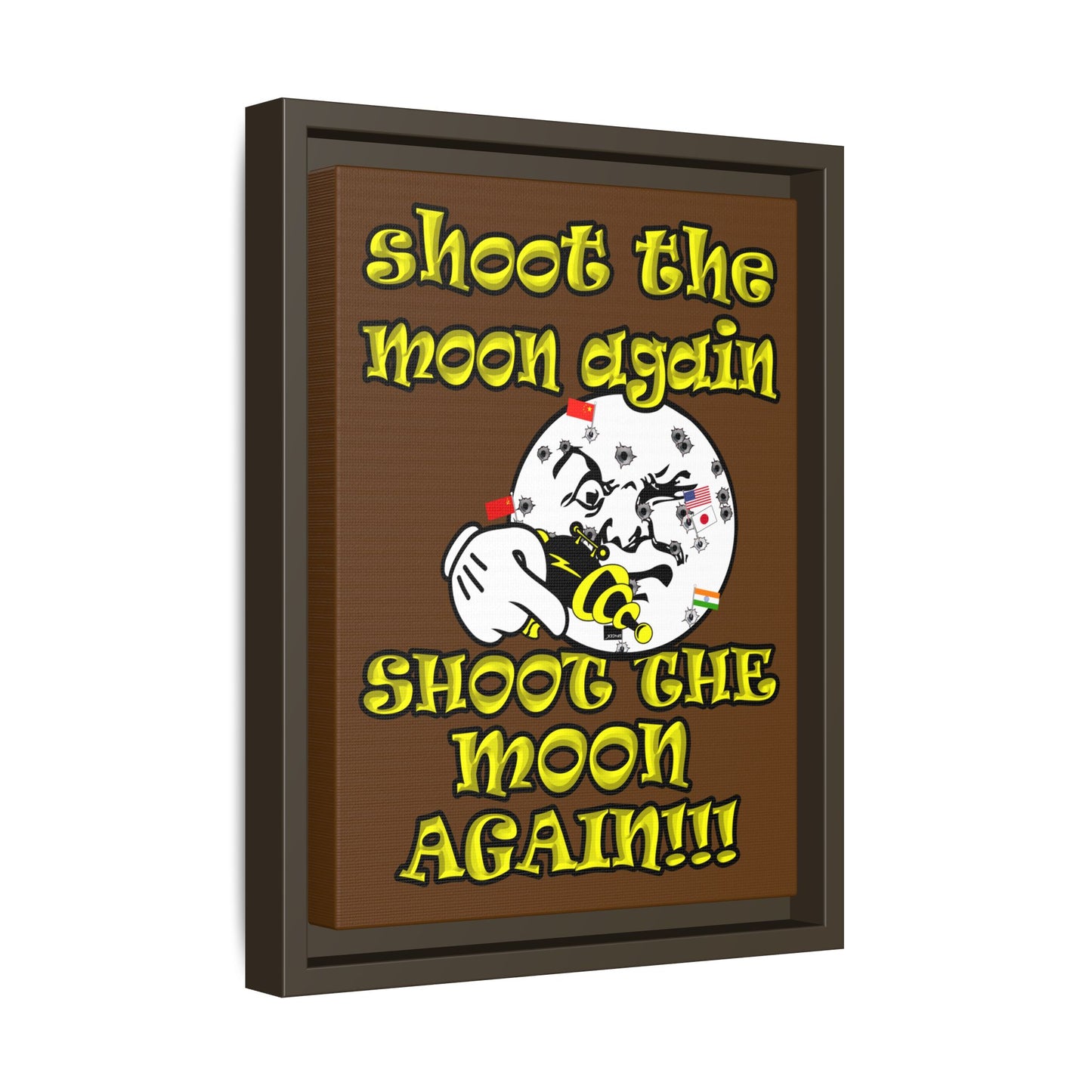 shoot the moon again - framed canvas art (brown)