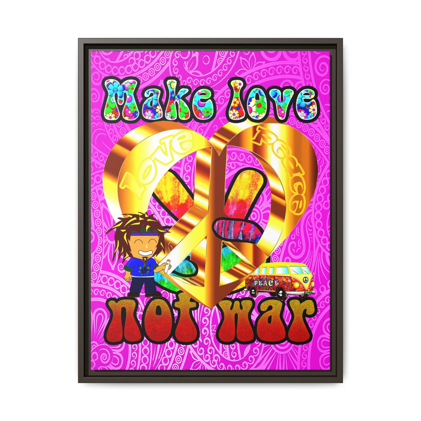 love peace - framed canvas art (pink swirl)
