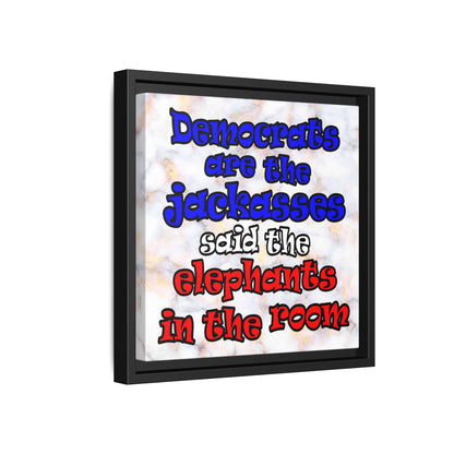 donkeys and elephants - framed canvas art (white marble)