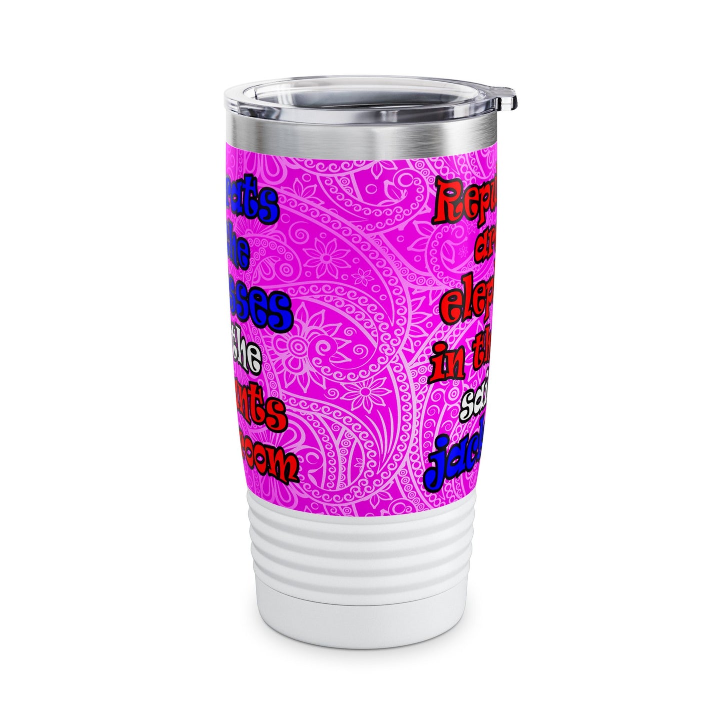 donkeys and elephants - Ringneck Tumbler, 20oz (pink swirl)