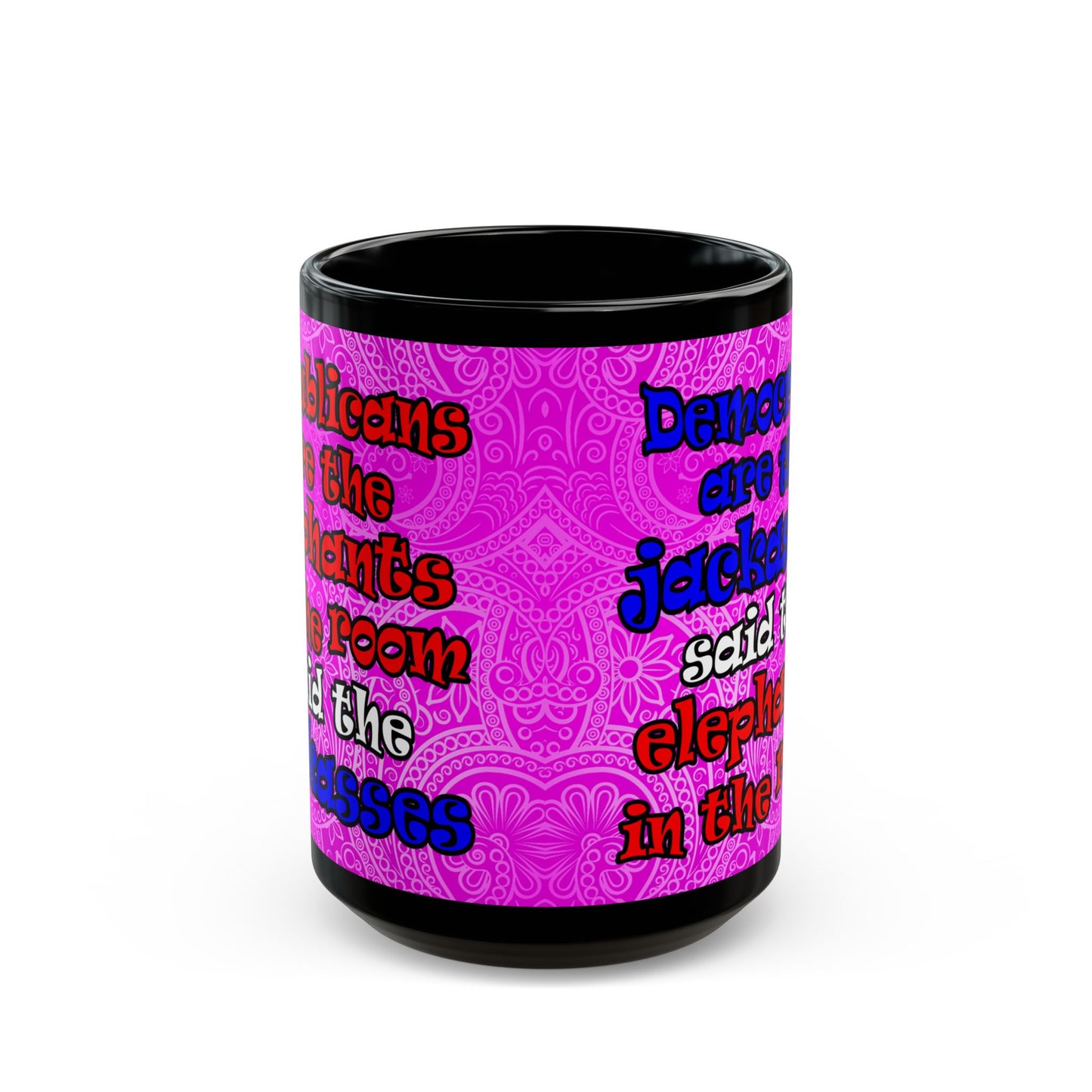 donkeys and elephants - Black Mug (pink swirl)