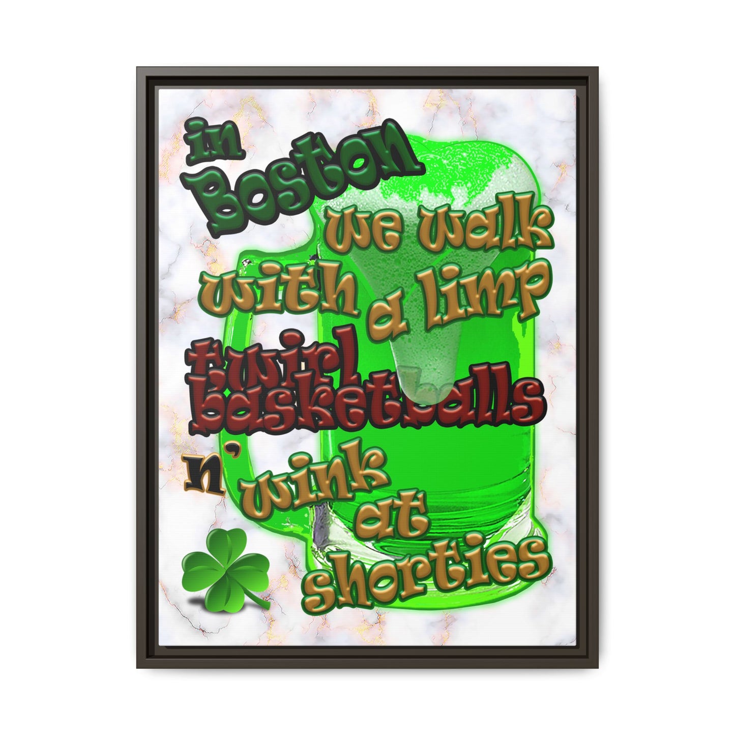 celtics logo - framed canvas art (white marble)