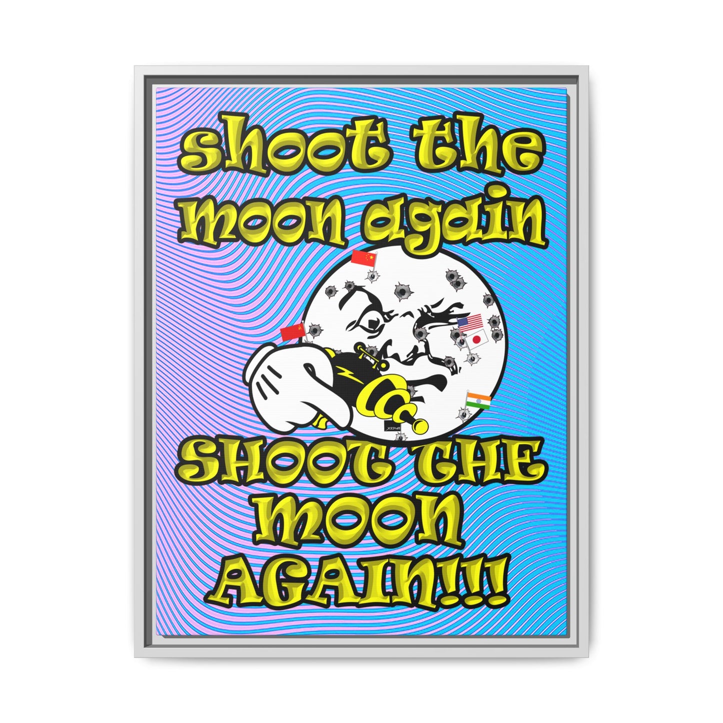 shoot the moon again - framed canvas art (light blue-purple wave)
