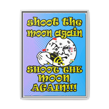 shoot the moon again - framed canvas art (light blue-purple wave)