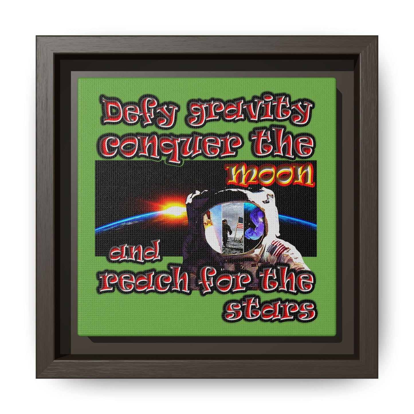defy conquer reach - framed canvas art (green)