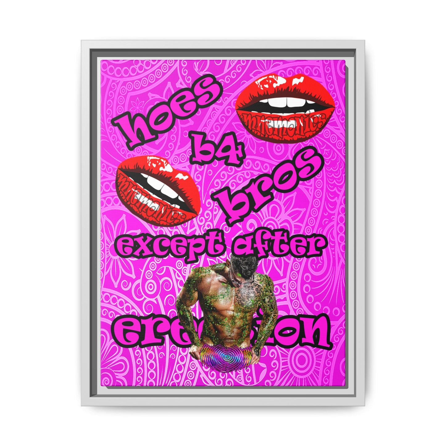hoes b4 bros - framed canvas art (pink swirl)