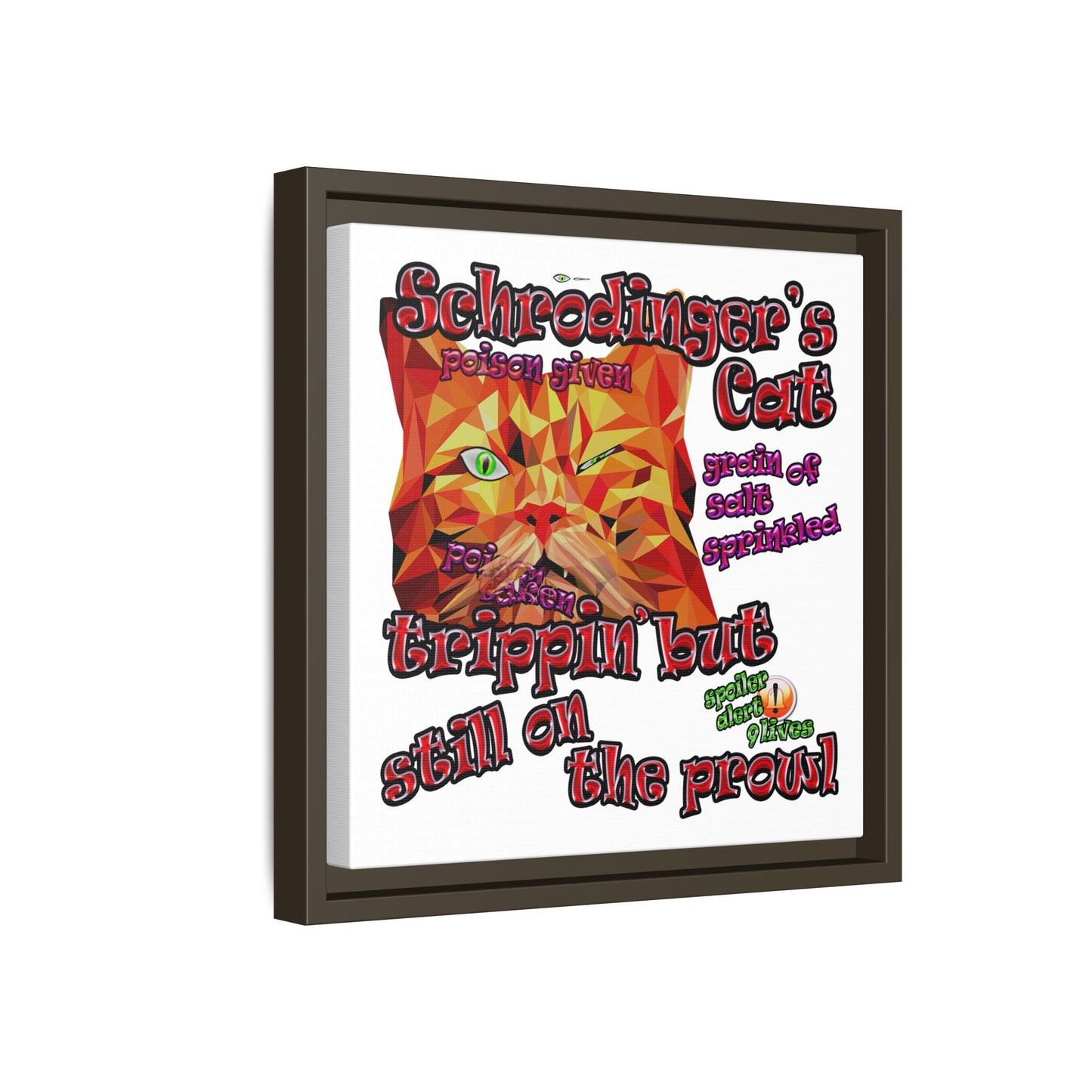 schrodinger's cat - framed canvas art (white)