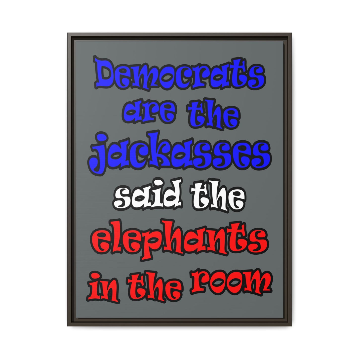 donkeys and elephants - framed canvas art (dark grey)