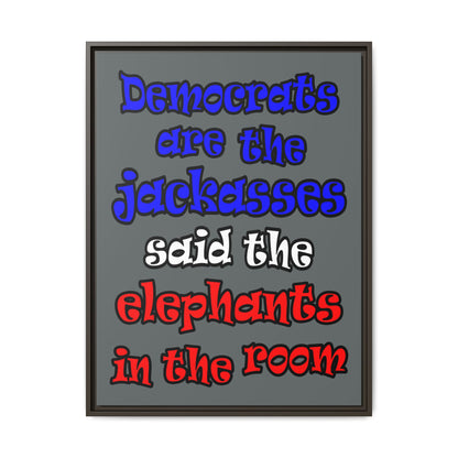 donkeys and elephants - framed canvas art (dark grey)
