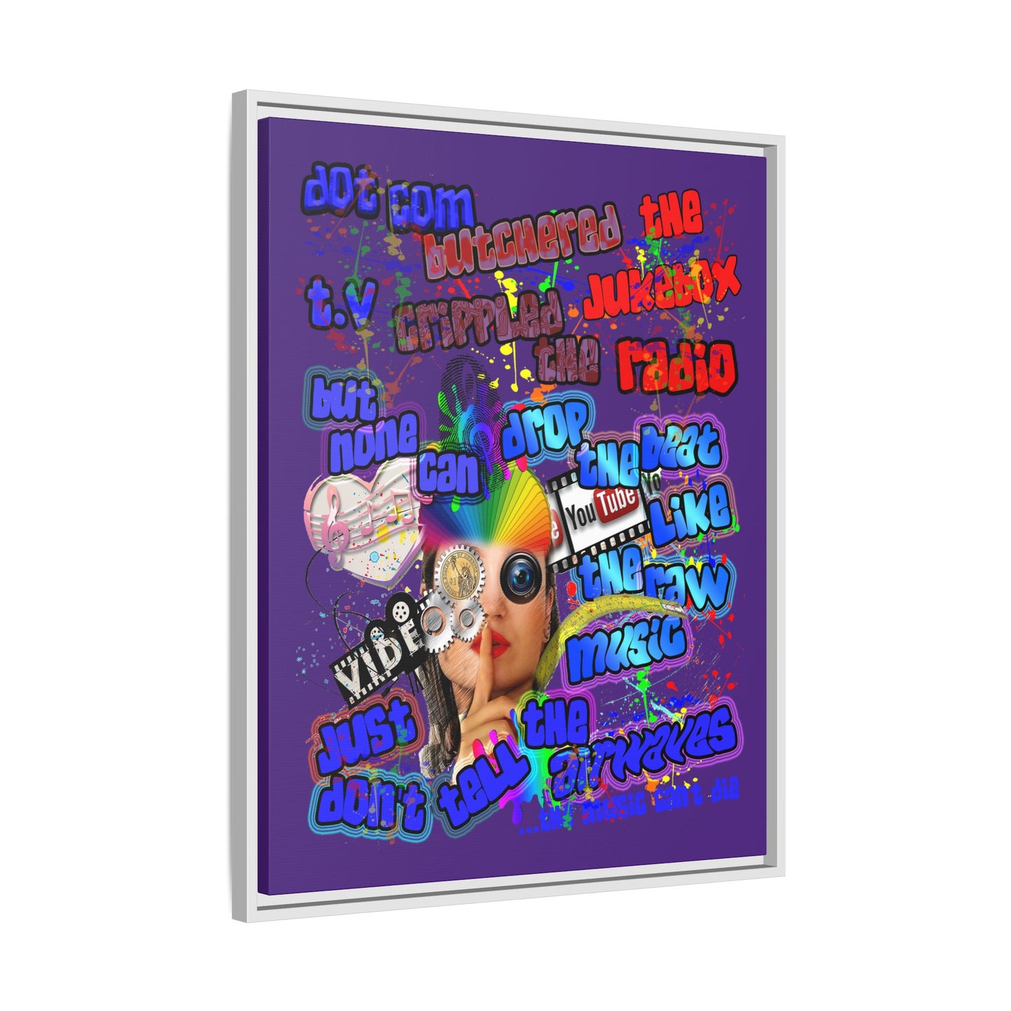 drop the beat - framed canvas art (purple)