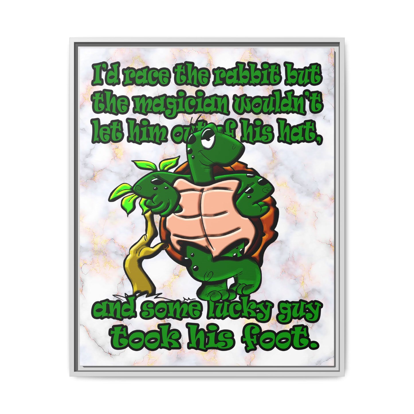 turtle race - framed canvas art (white marble)