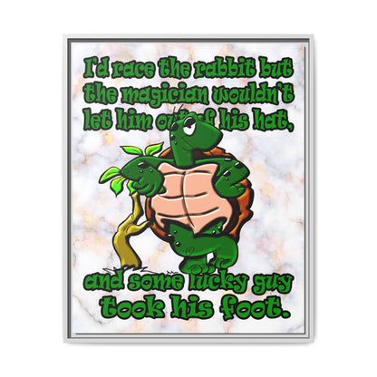turtle race - framed canvas art (white marble)