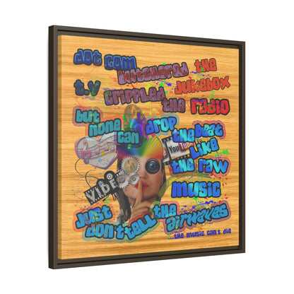drop the beat - framed canvas art (butterscotch wood finish)