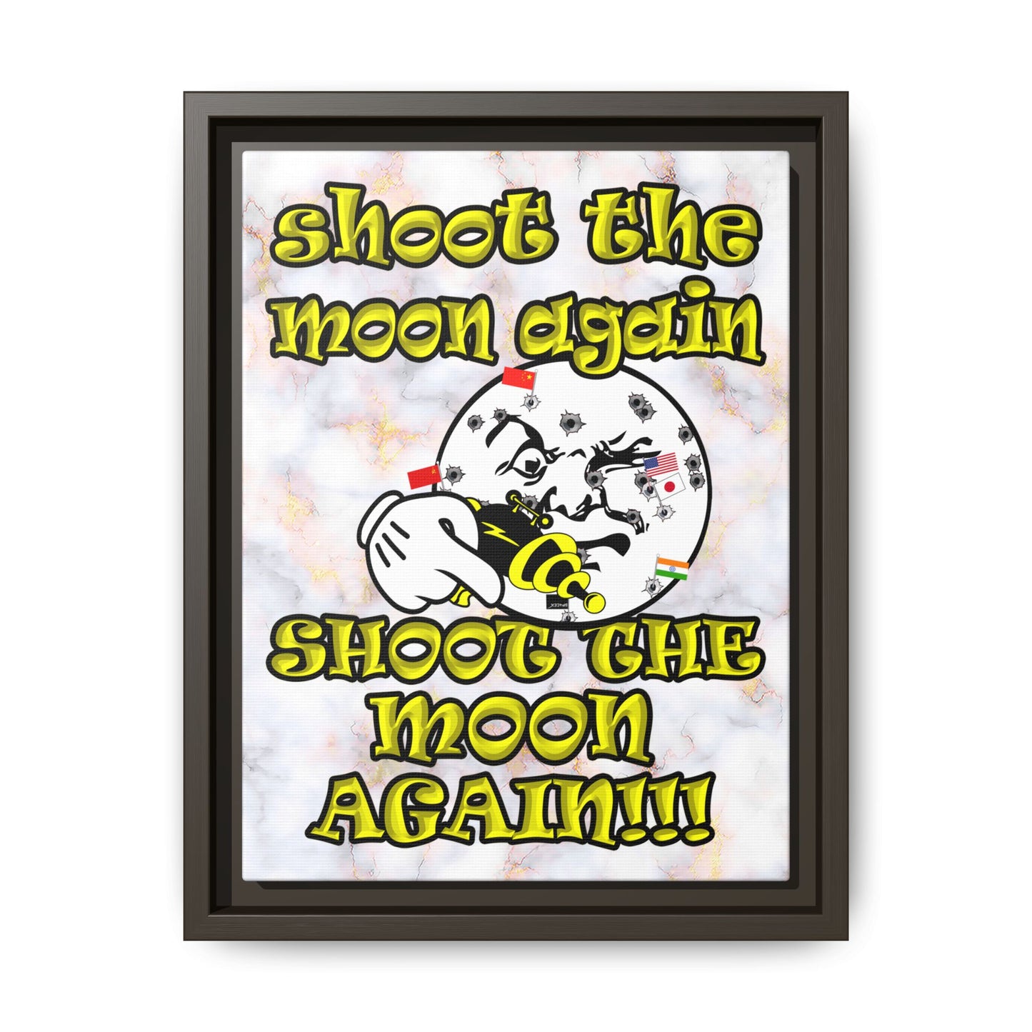 shoot the moon again - framed canvas art (white marble)