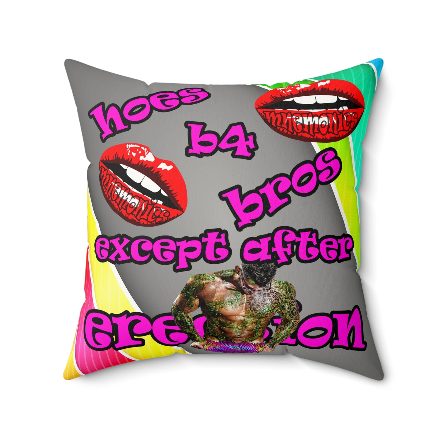 hoes b4 bros - Faux Suede Square Pillow - (rainbow split)