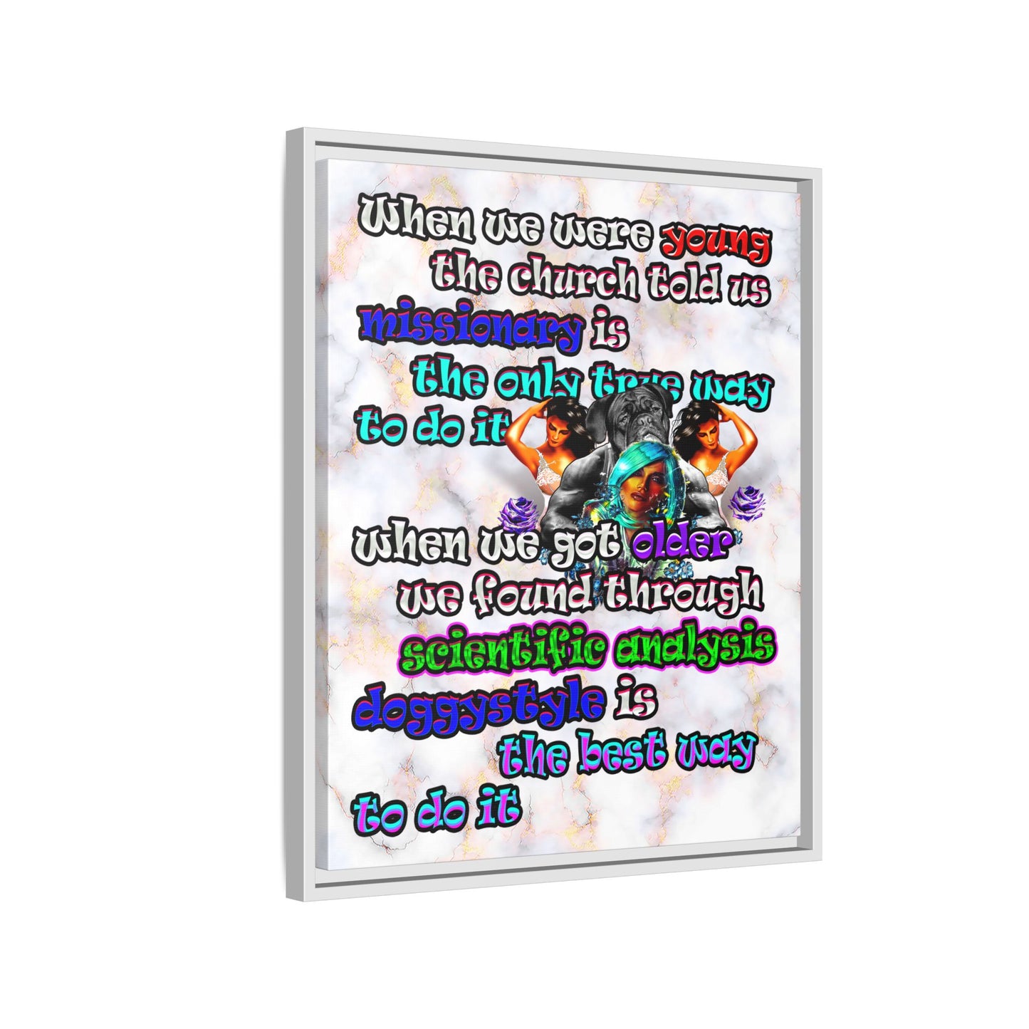 doggystyle - framed canvas art (white marble)