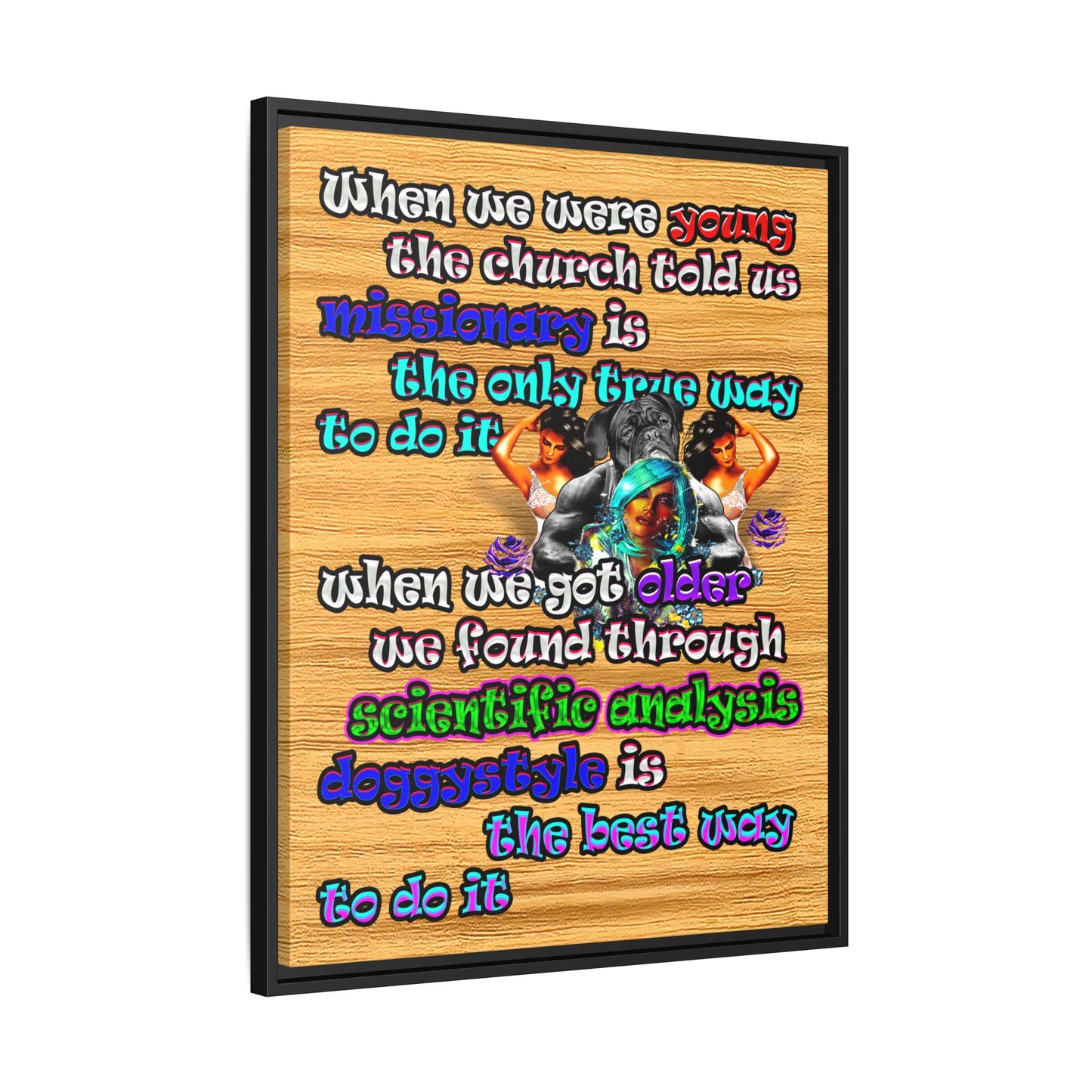 doggystyle - framed canvas art (butterscotch wood finish)