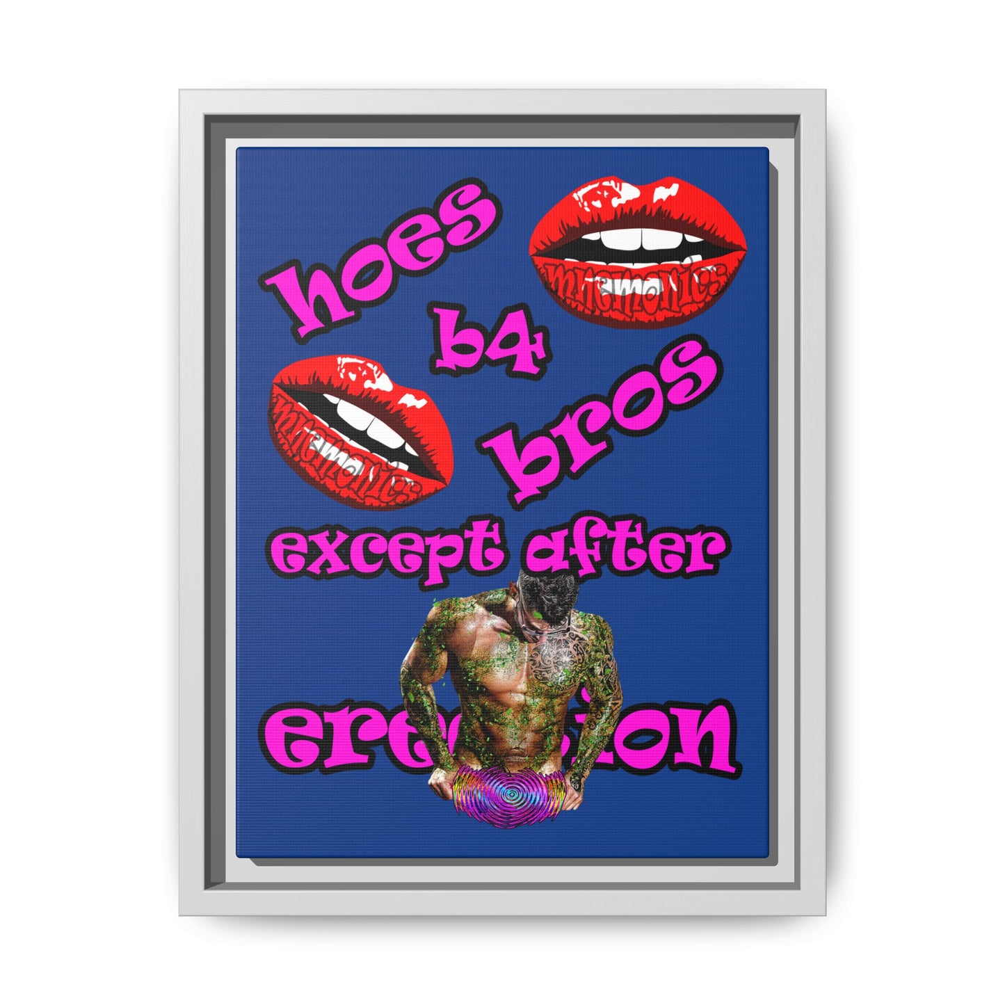 hoes b4 bros - framed canvas art (dark blue)
