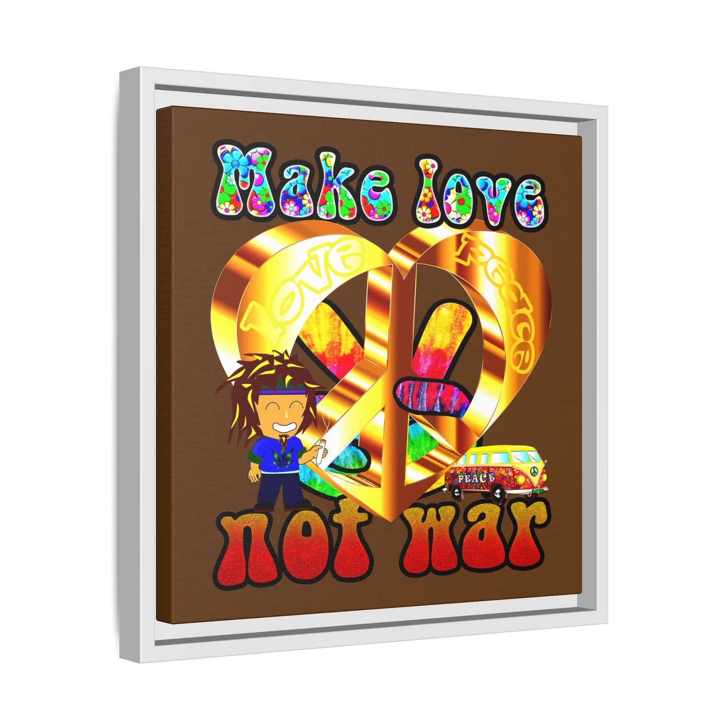 love peace - framed canvas art (brown)