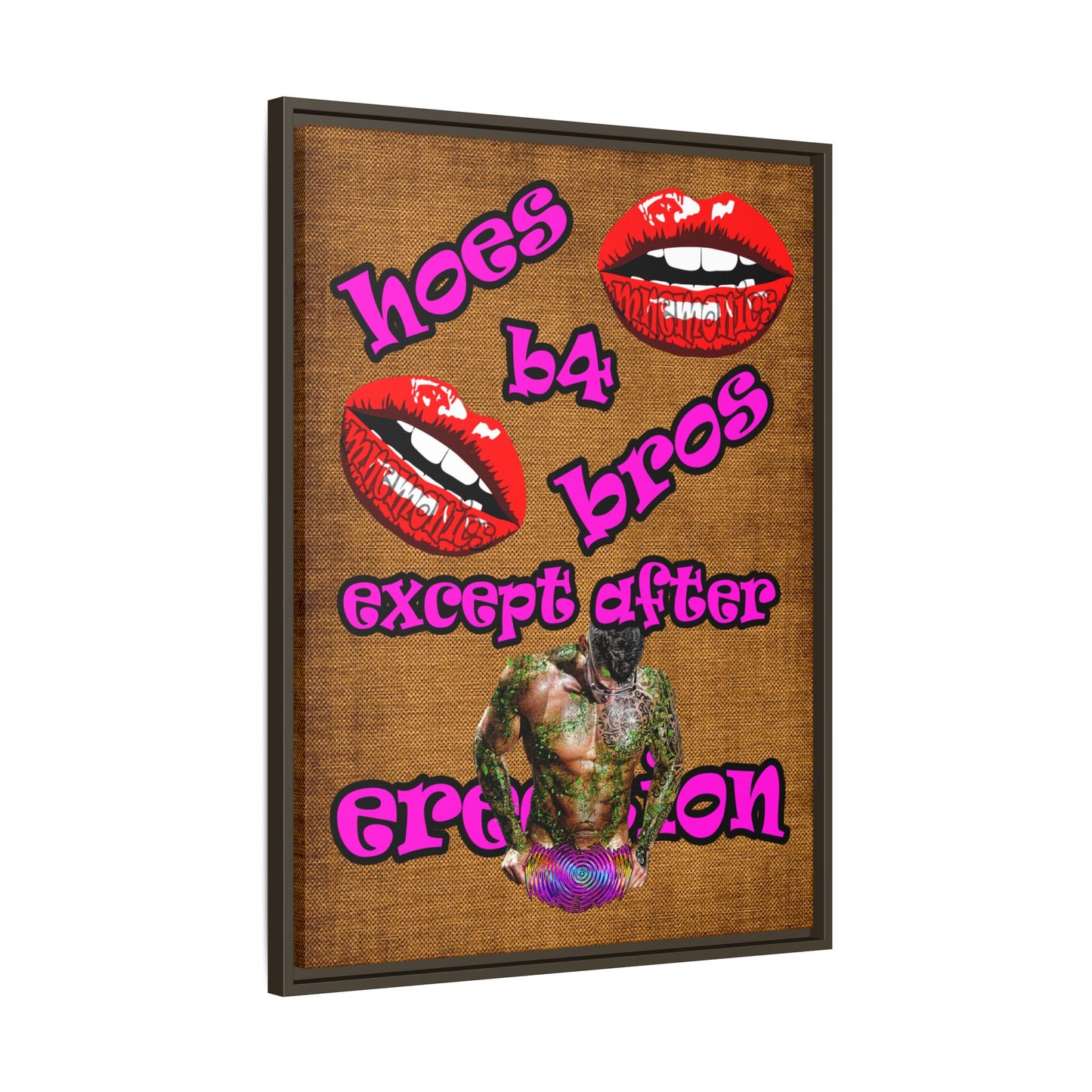 hoes b4 bros - framed canvas art (brown papyrus)