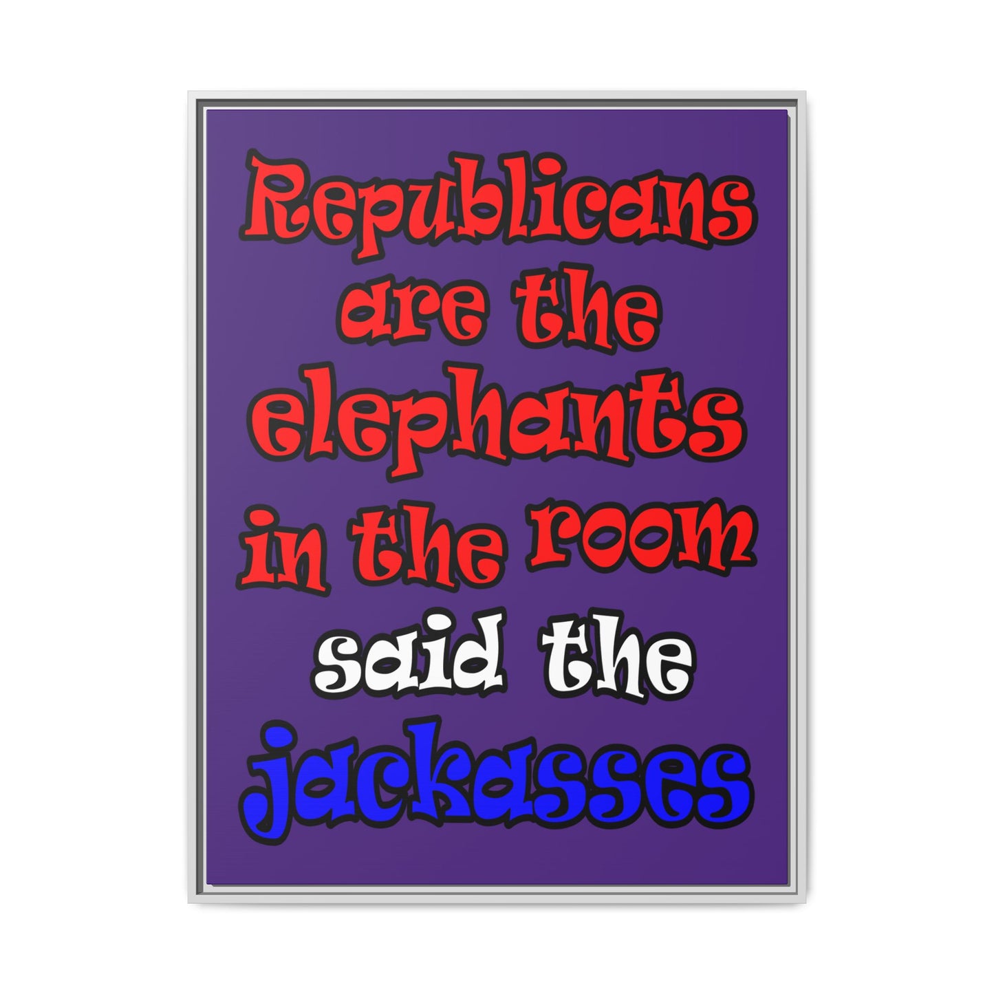 donkeys and elephants - framed canvas art (purple)