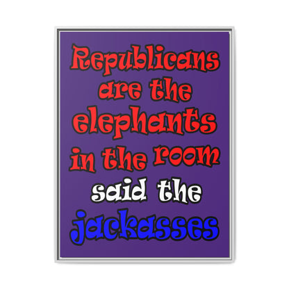 donkeys and elephants - framed canvas art (purple)