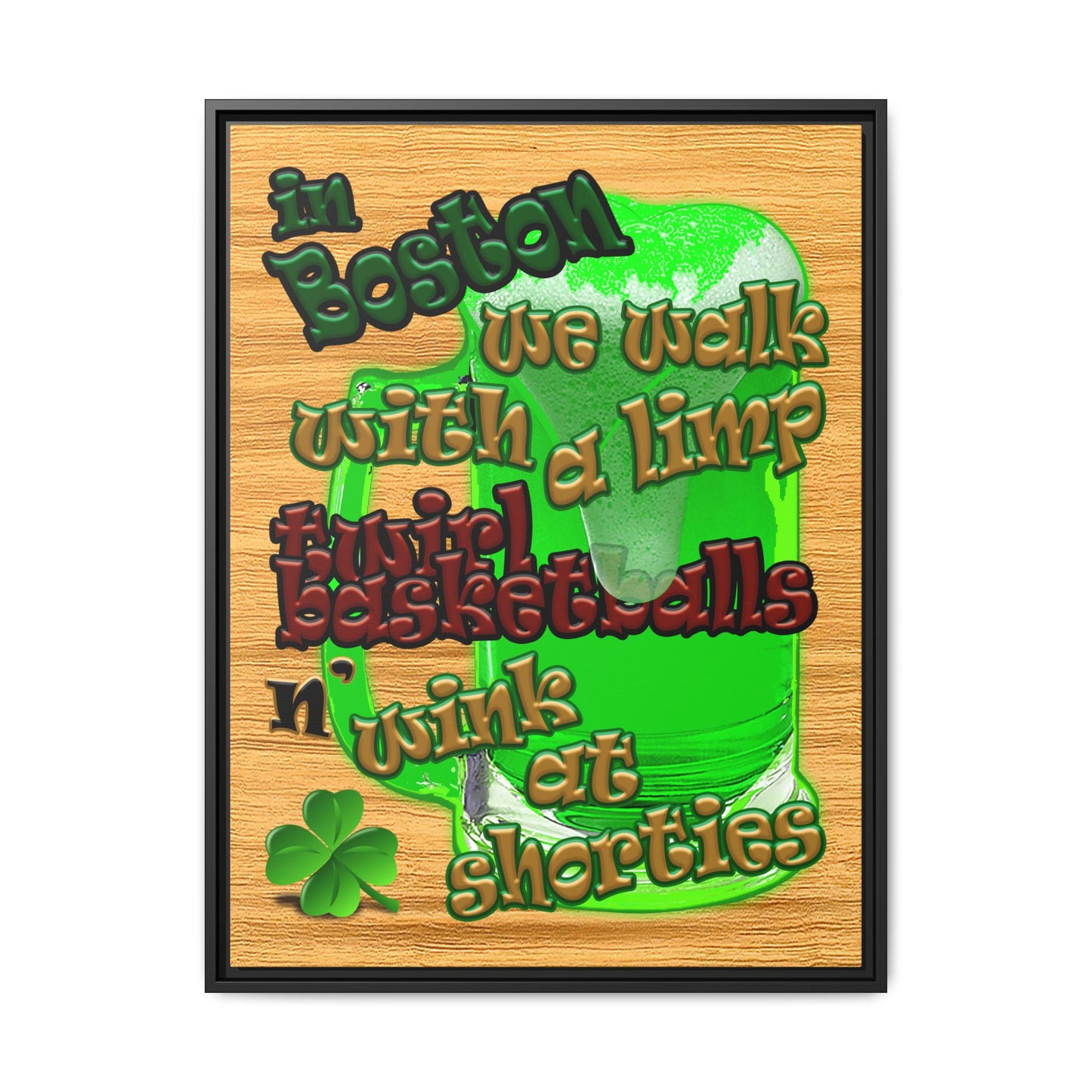 celtics logo - framed canvas art (butterscotch wood finish)