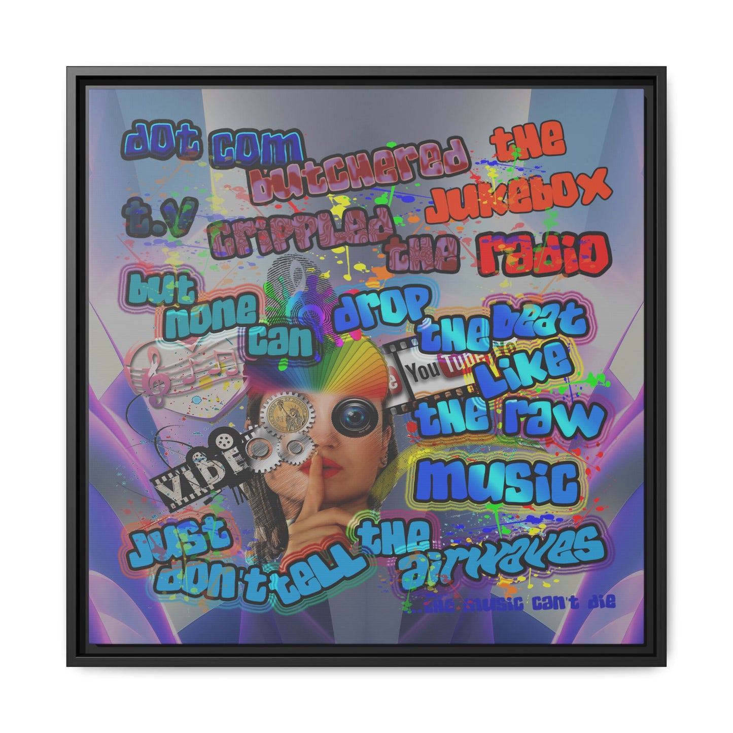 drop the beat - framed canvas art (grey-pink wave)