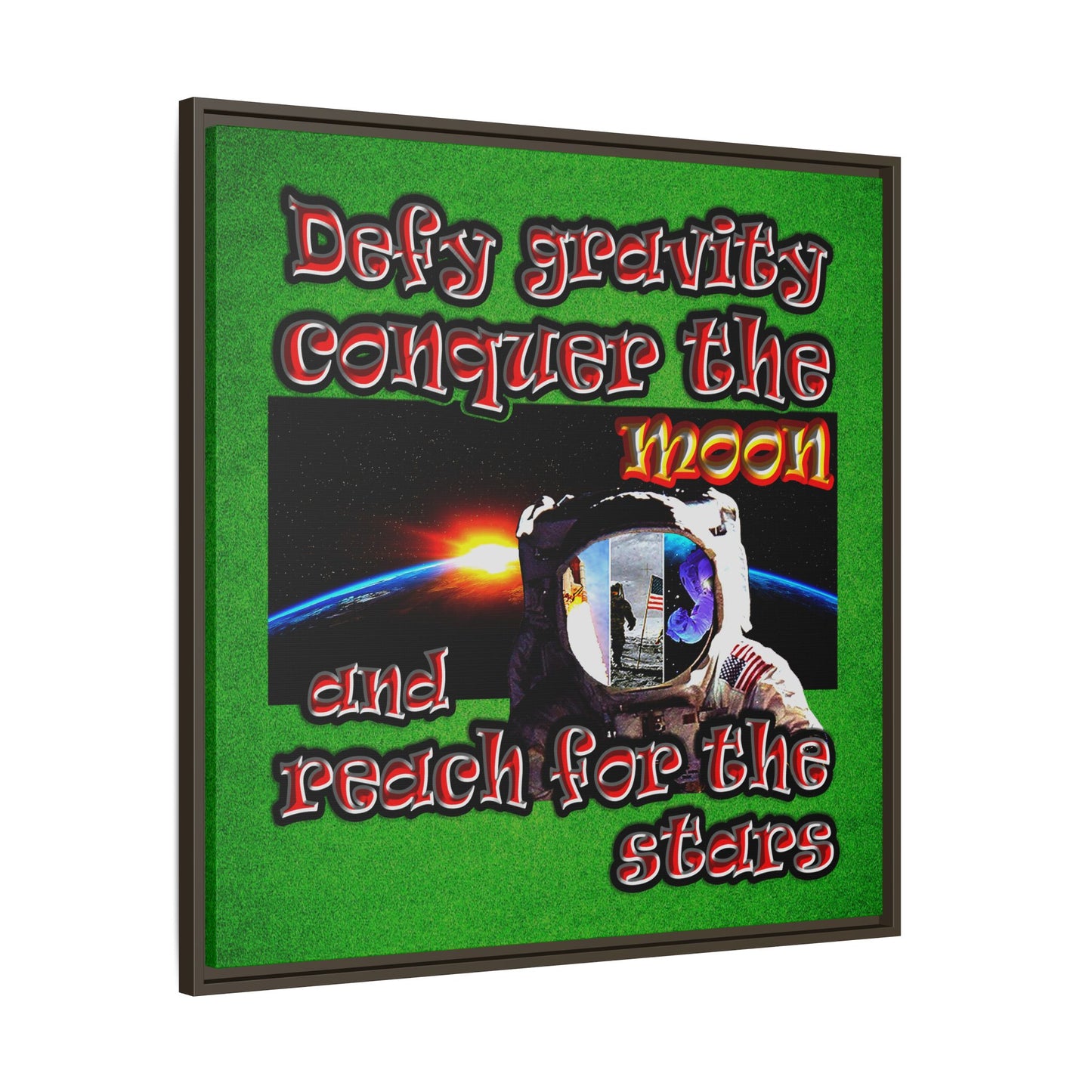 defy conquer reach - framed canvas art (green turf)