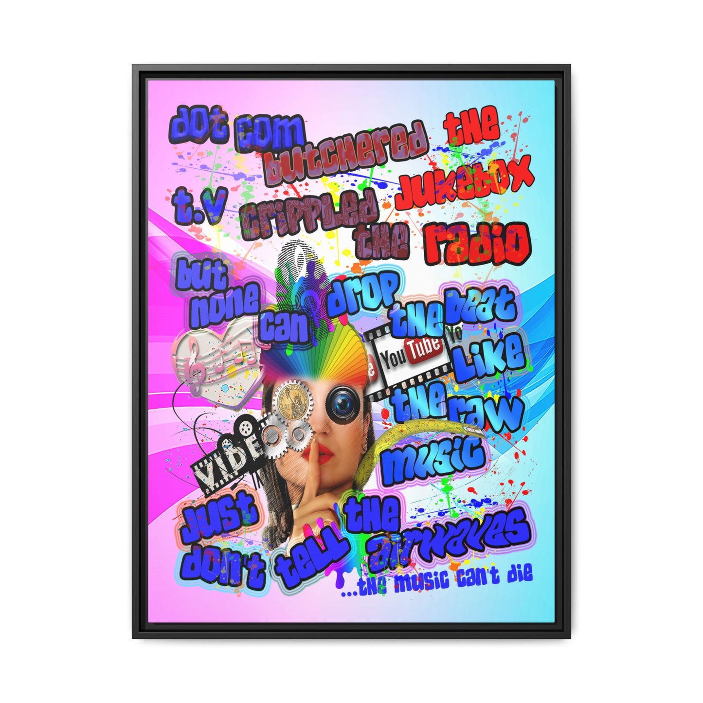 drop the beat - framed canvas art (light blue-pink wave)