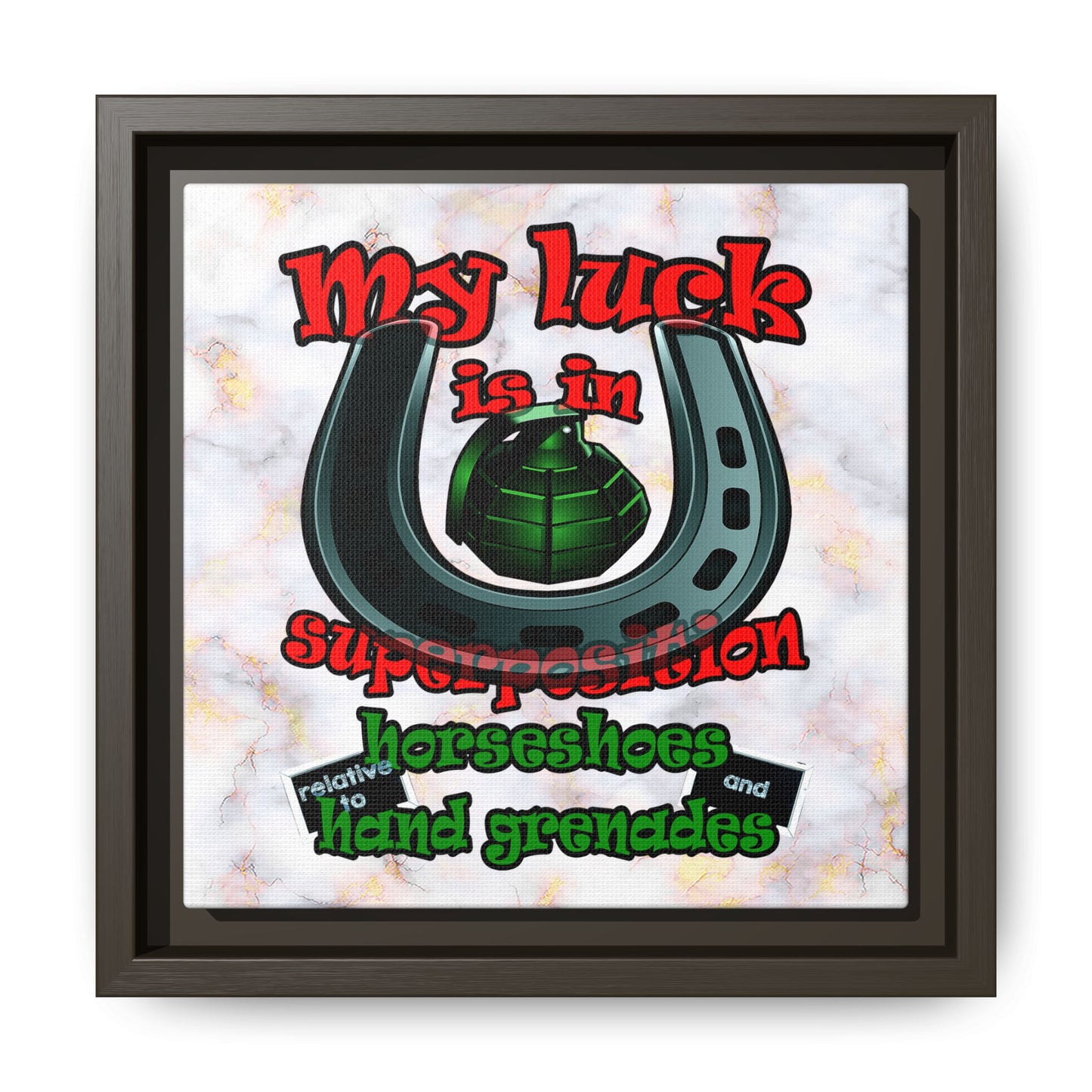 my luck - framed canvas art (white marble)