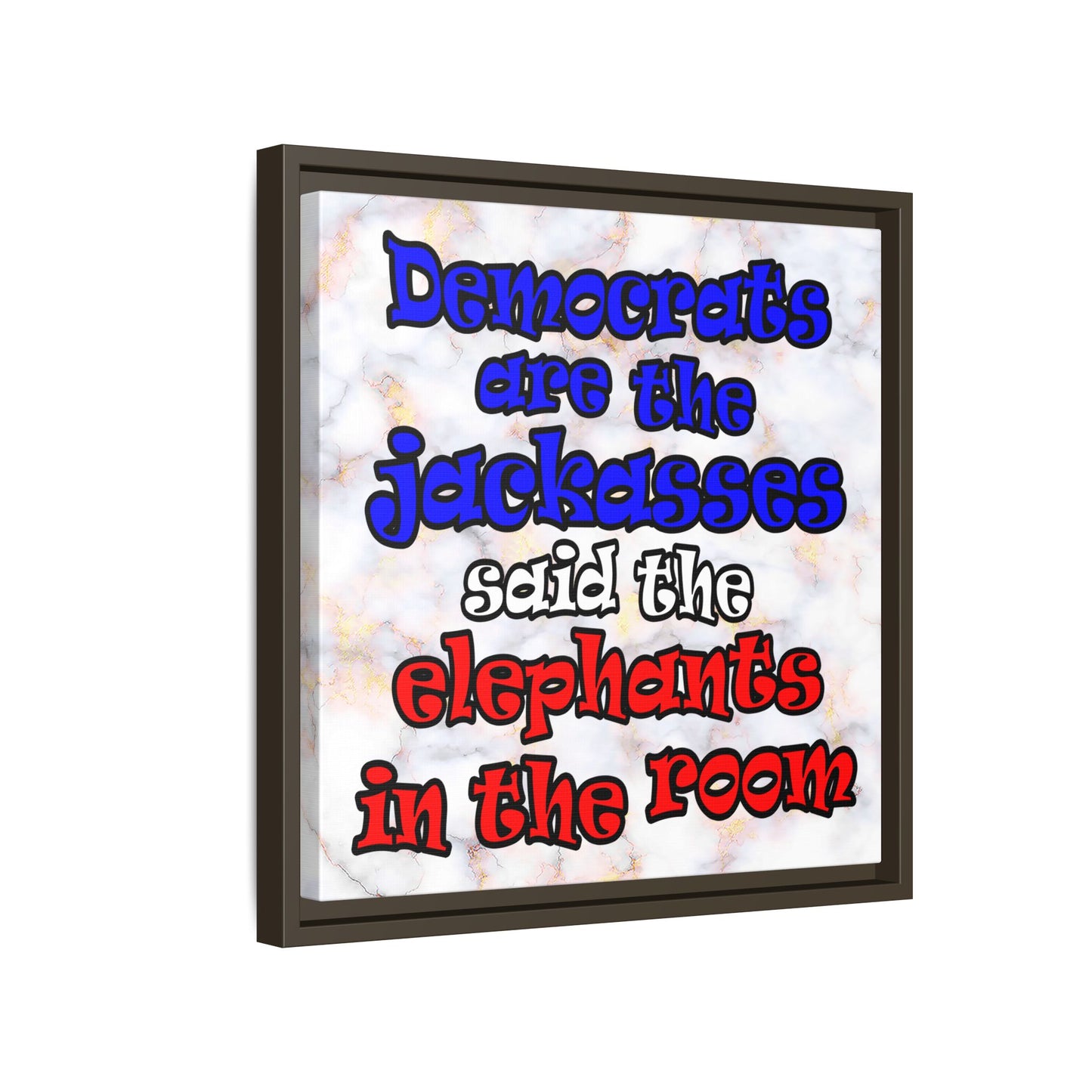 donkeys and elephants - framed canvas art (white marble)