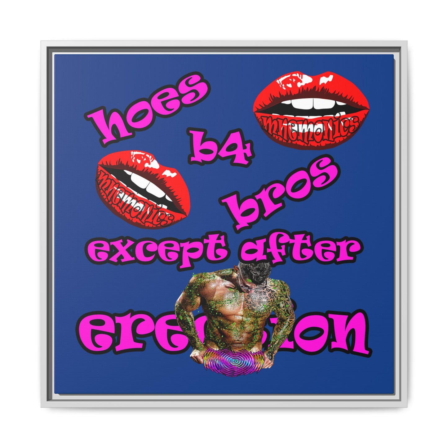 hoes b4 bros - framed canvas art (dark blue)