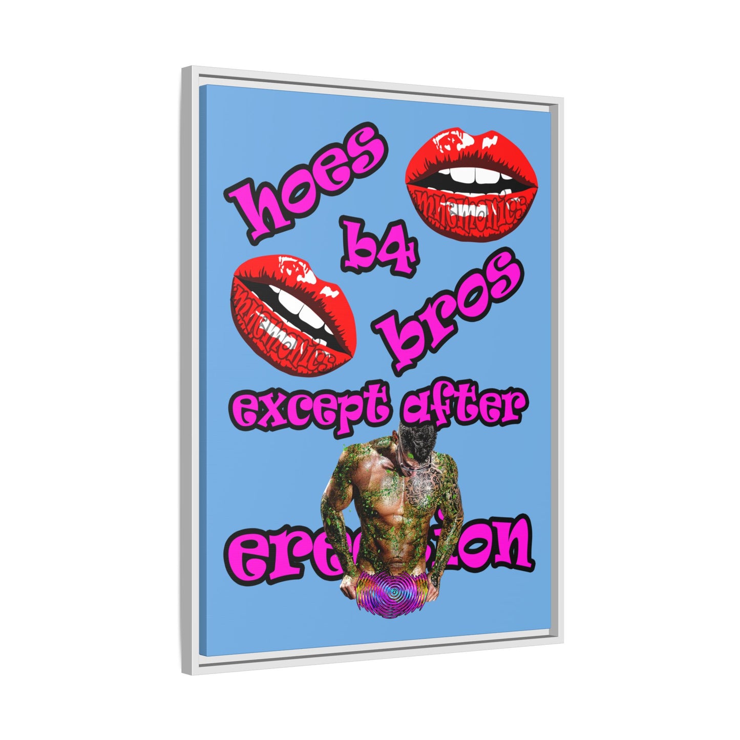 hoes b4 bros - framed canvas art (light blue)