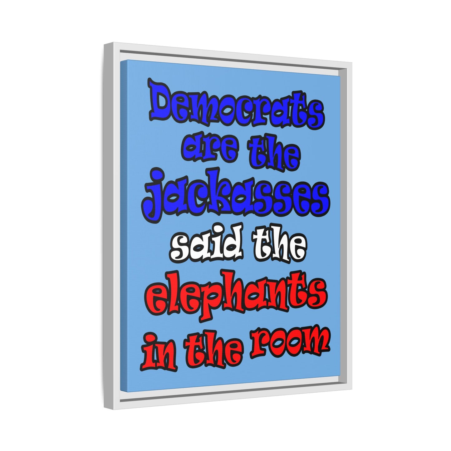 donkeys and elephants - framed canvas art (light blue)