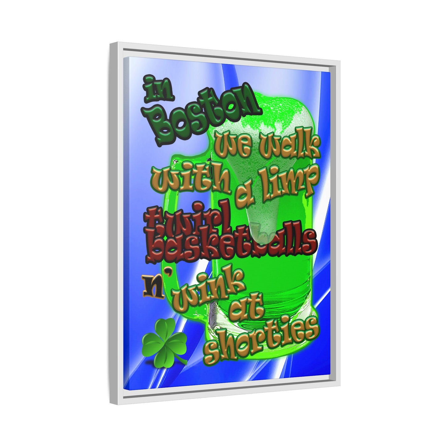 celtics logo - framed canvas art (blue-white wave)