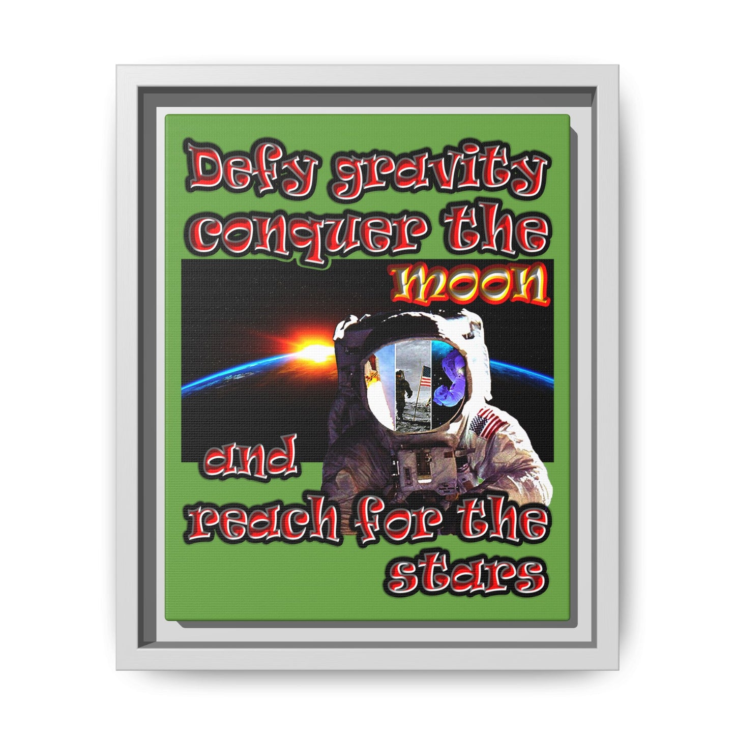 defy conquer reach - framed canvas art (green)