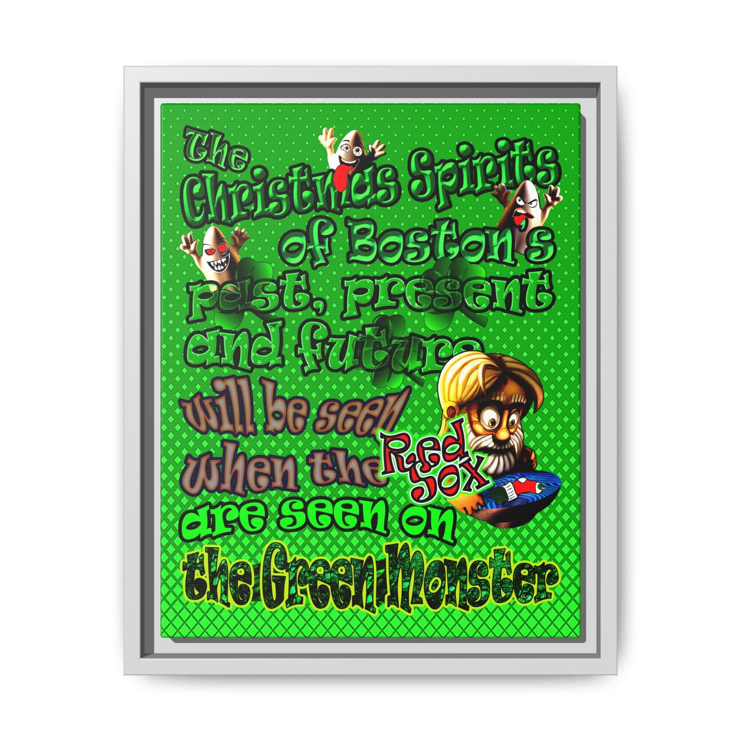 christmas spirits of boston - framed canvas art (logo green)