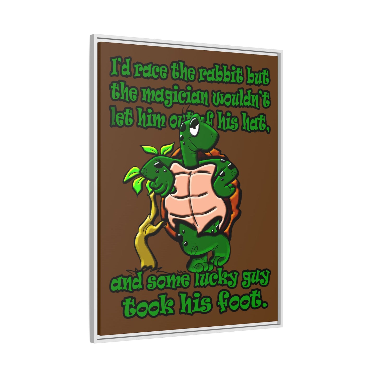 turtle race - framed canvas art (brown)