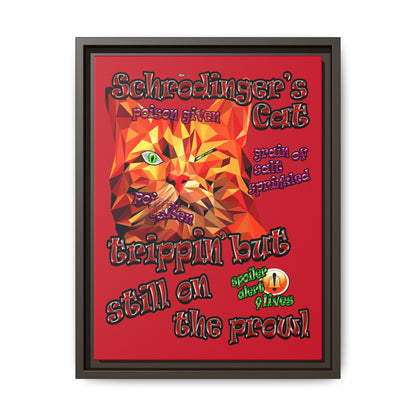 schrodinger's cat - framed canvas art (dark red)