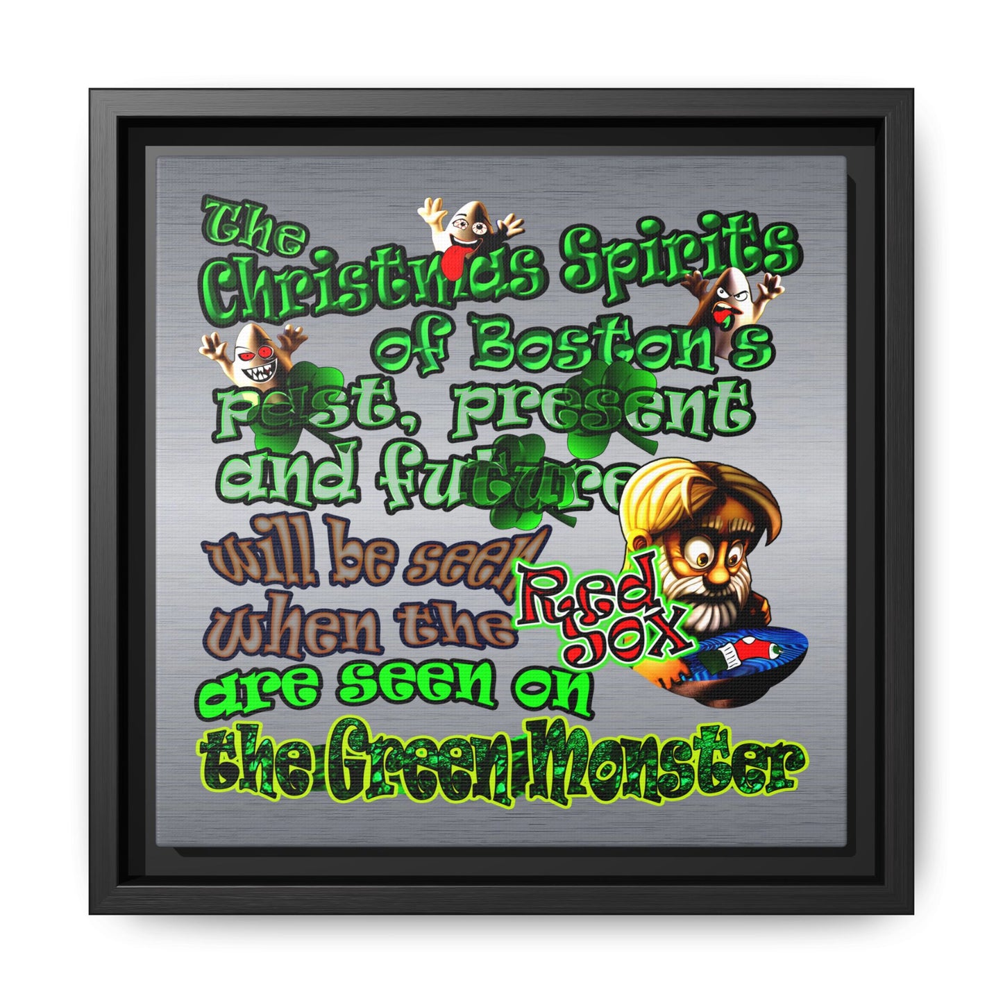 christmas spirits of boston - framed canvas art (brushed nickel)
