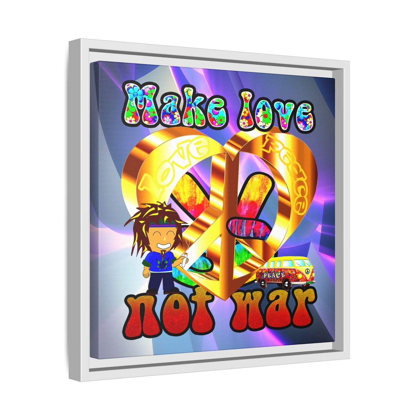 love peace - framed canvas art (grey-pink wave)