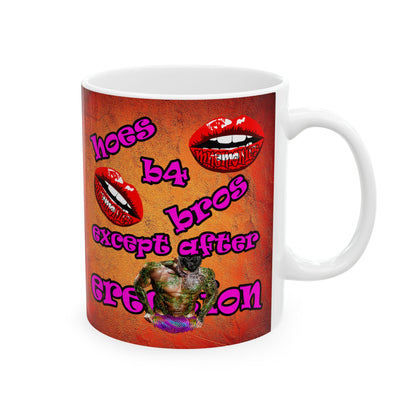 hoes b4 bros - White Mug (burnt orange)