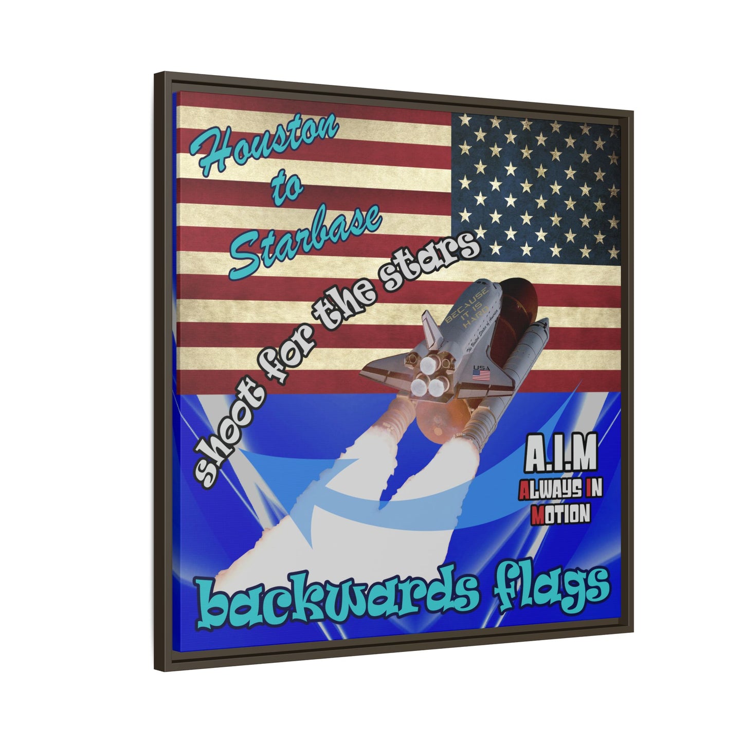 shoot for the stars - framed canvas art (blue-white wave)